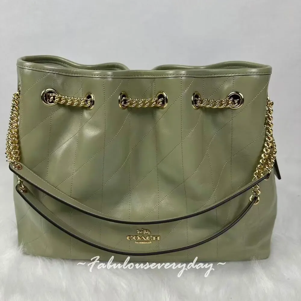 Coach Evelyn Shoulder Bag With Quilting In Leather/Gold/Pistachio CDR00 NWT